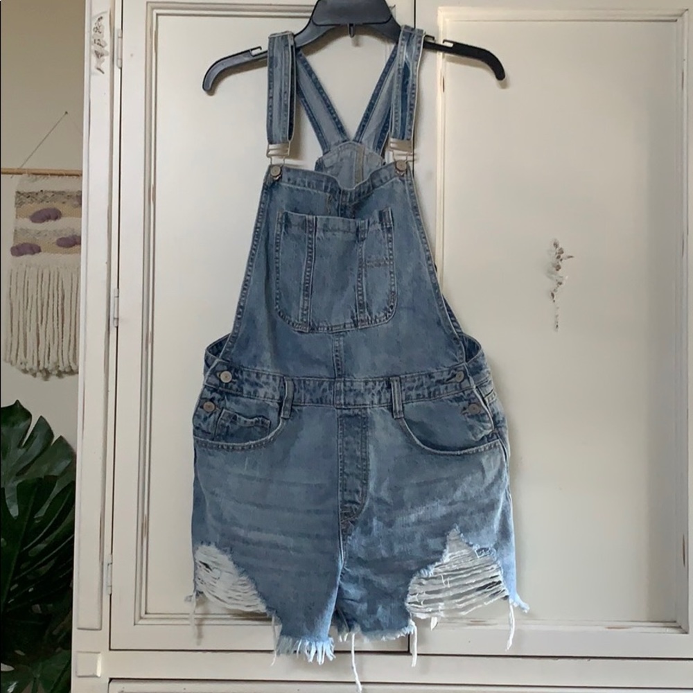 Distressed Short Overalls